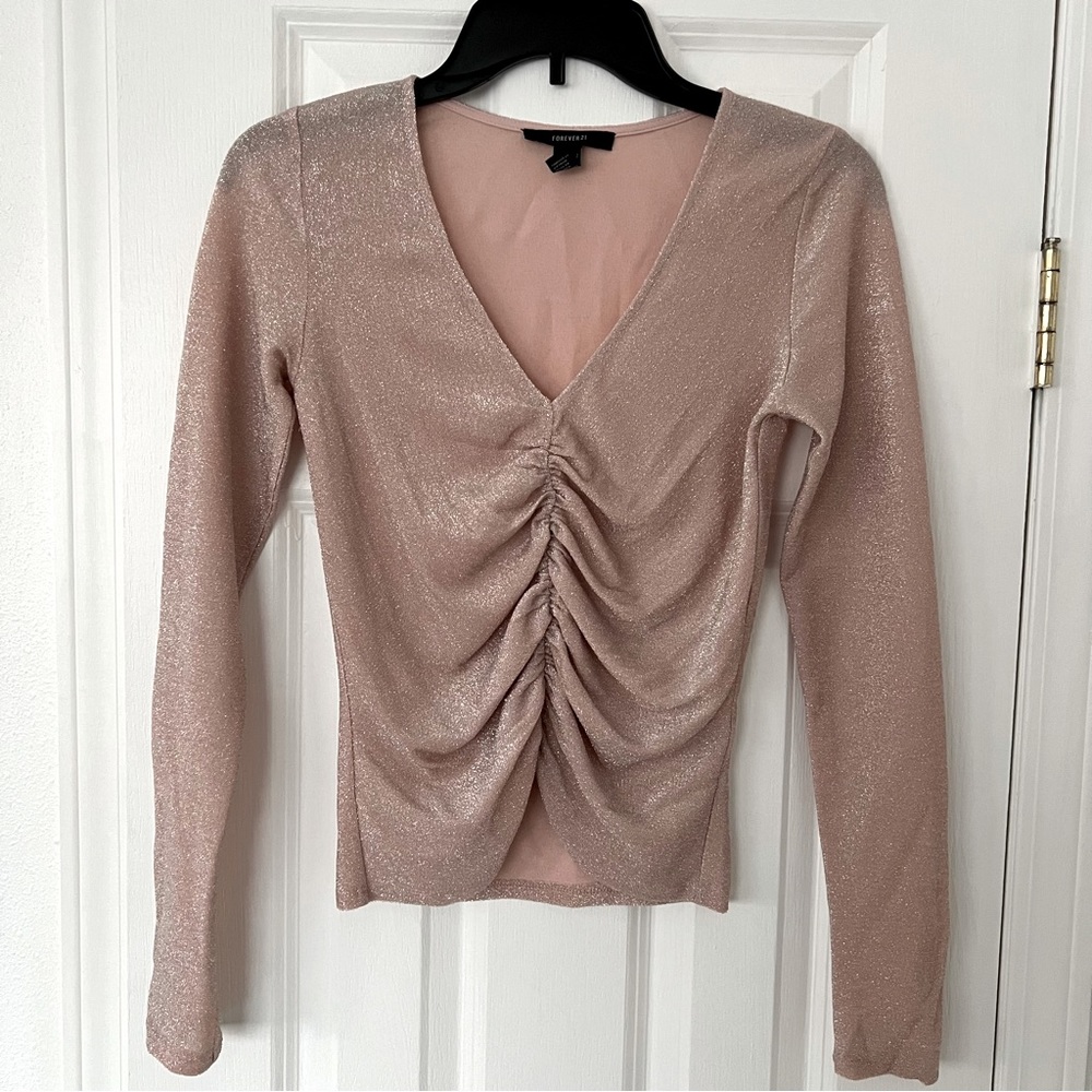 Forever 21 Mauve Link Shimmery Long Sleeve Sweater Top